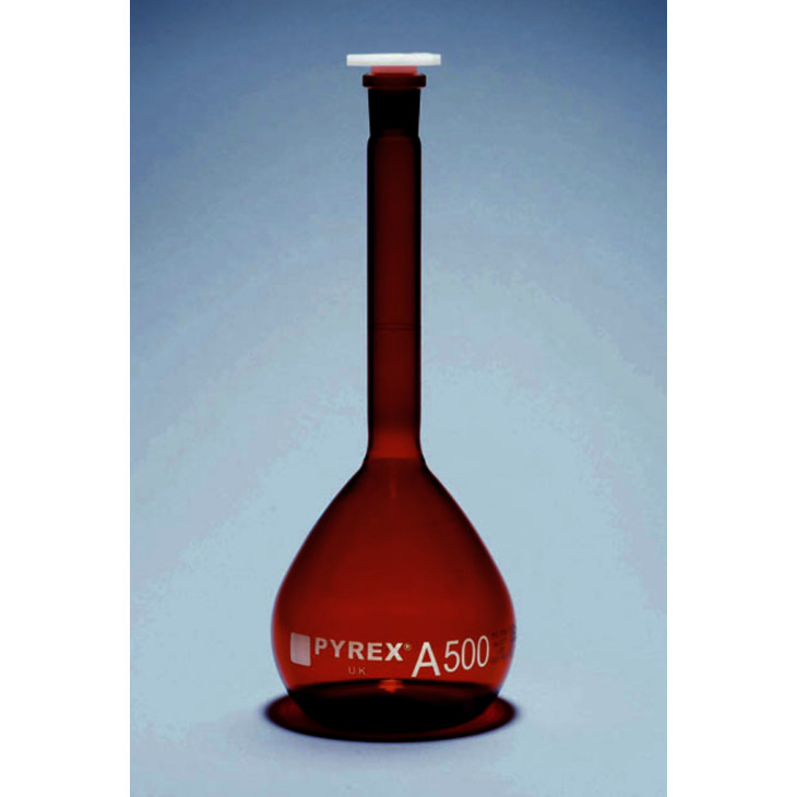 FIOLE JAUGEE AMBREE CL.A PYREX BOUCHON PE 100ML-X5