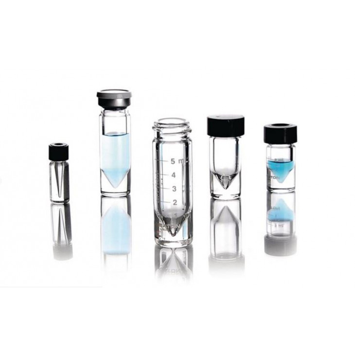 FLACON V VIAL VERRE CLAIR 5ML GRADUE AVEC BOUCHON A VIS -X12
