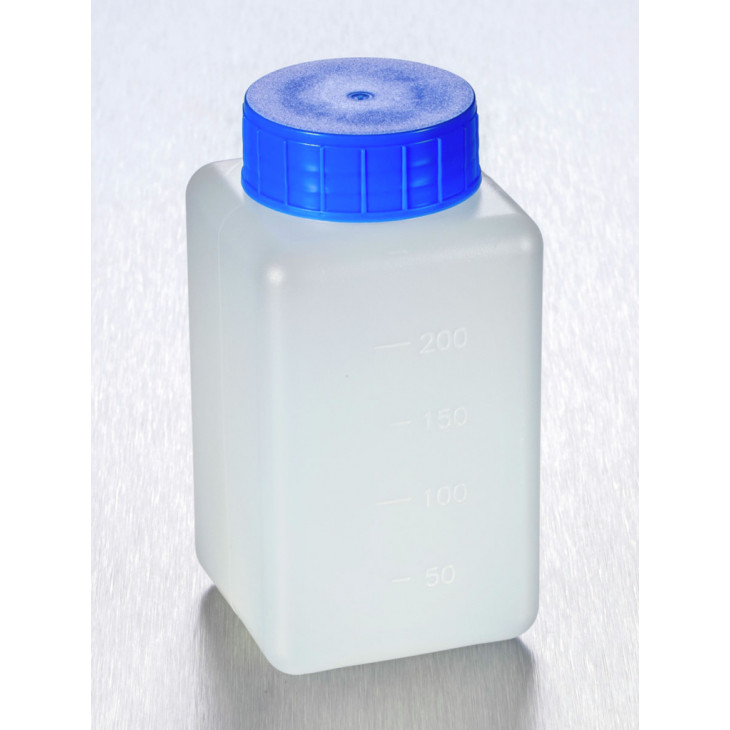 FLACON CARRE EN PEHD CAP.250ML ASPETIQUE CAPE BLEUE - C.210