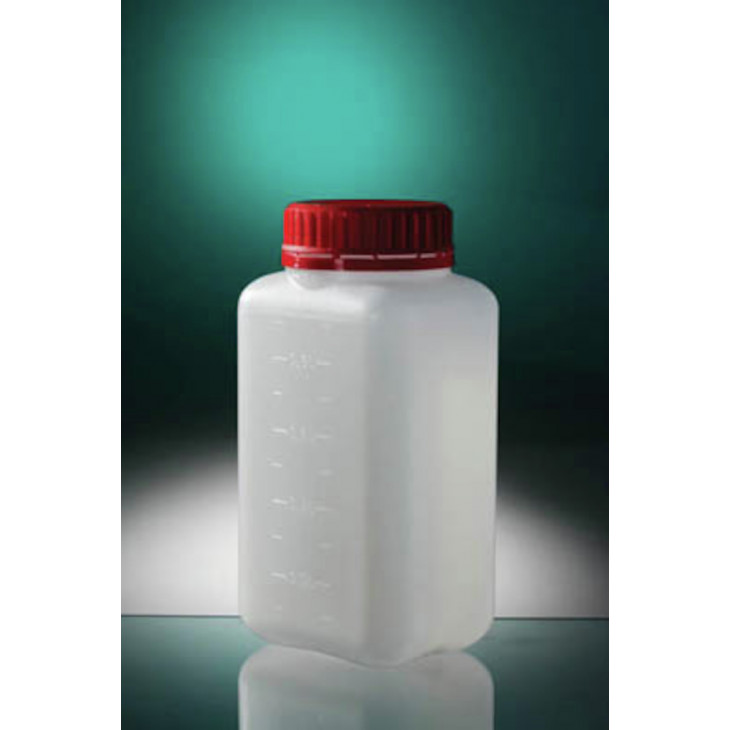 FLACON CARRE LO ASEPTIQUE HDPE 1L CAPE A VIS JOINTE ROUGE X85