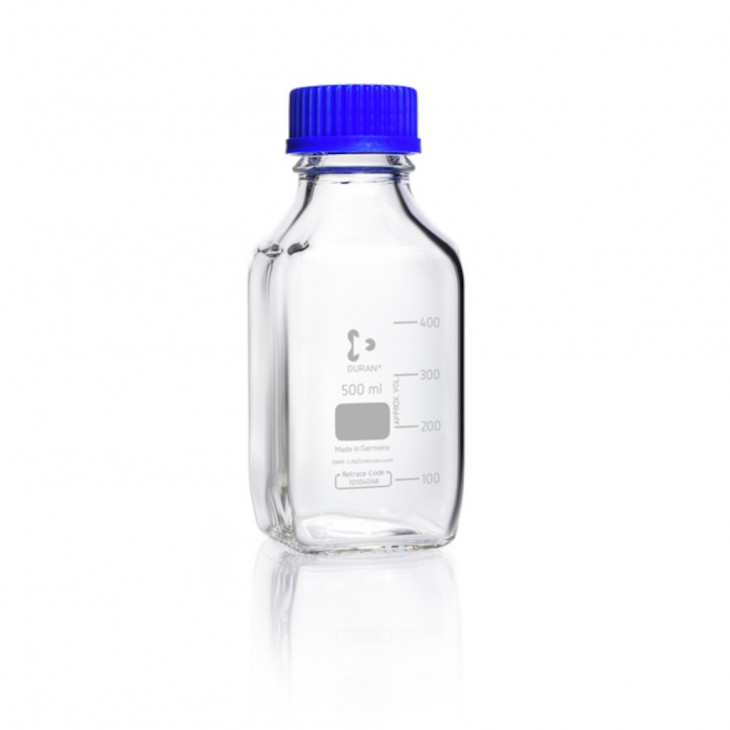 FLACON CLAIR 500ML VERRE DURAN CARREE GL 45 AVEC BOUCHON-X10