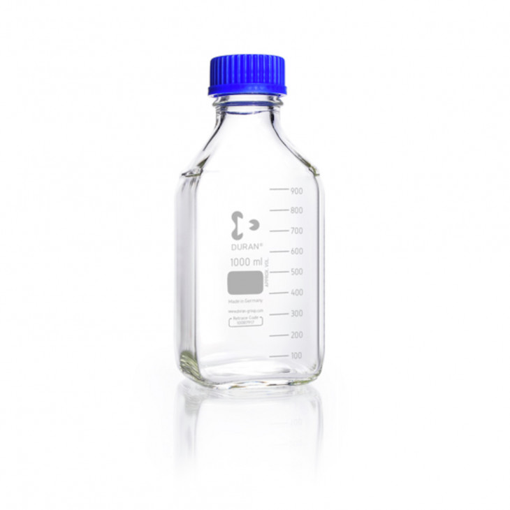 FLACON CLAIR 1L VERRE DURAN CARREE GL 45 AVEC BOUCHON-X10