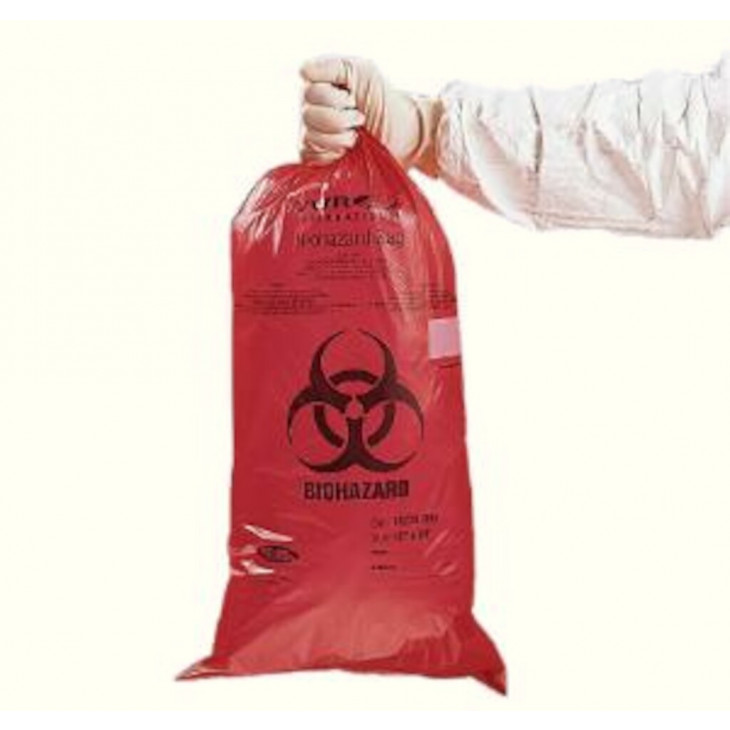 SACS A DECHETS EN PP ROUGES BIOHAZARD D610X305MM 12L P.200