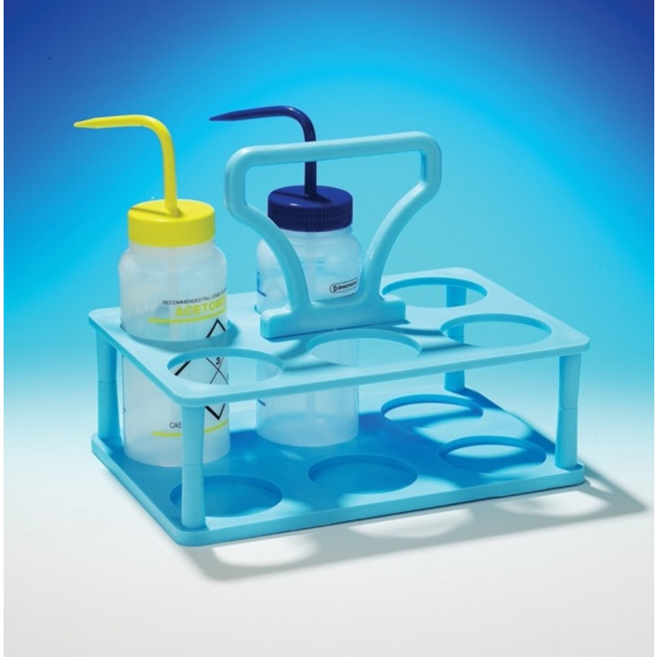 PORTOIR EN PP BLEU POUR 6 FLACONS D.95MM