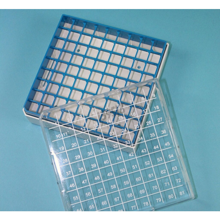 CRYOBOITE EN POLYCARBONATE BLEUE POUR 9X9 TUBES 1,2-2ML