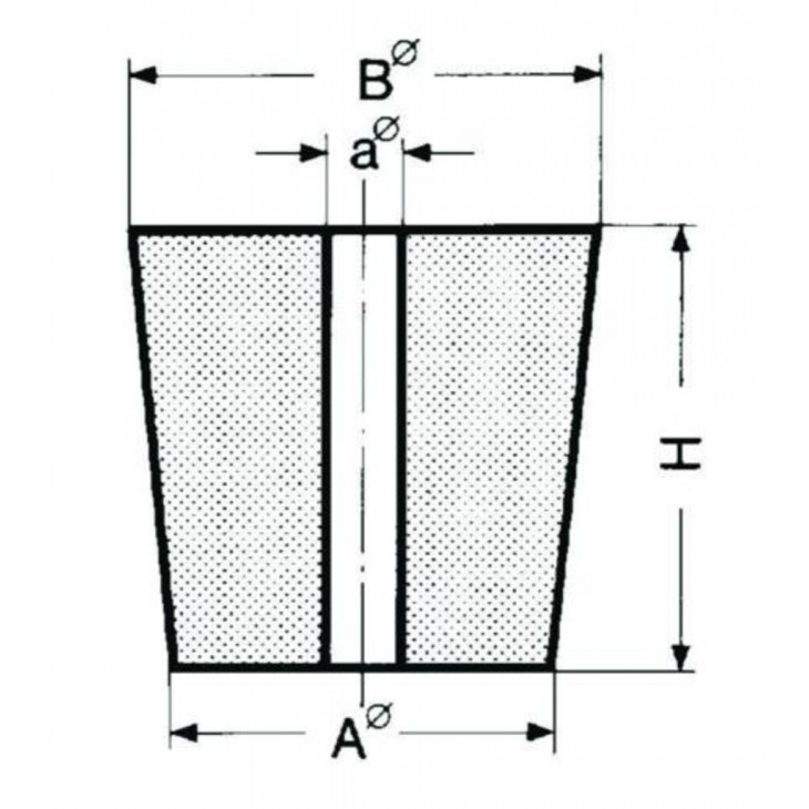 BOUCHON CONIQUE CAOUTCHOUC GRIS 1 TROU DIAM.4MM D.17X22X25MM