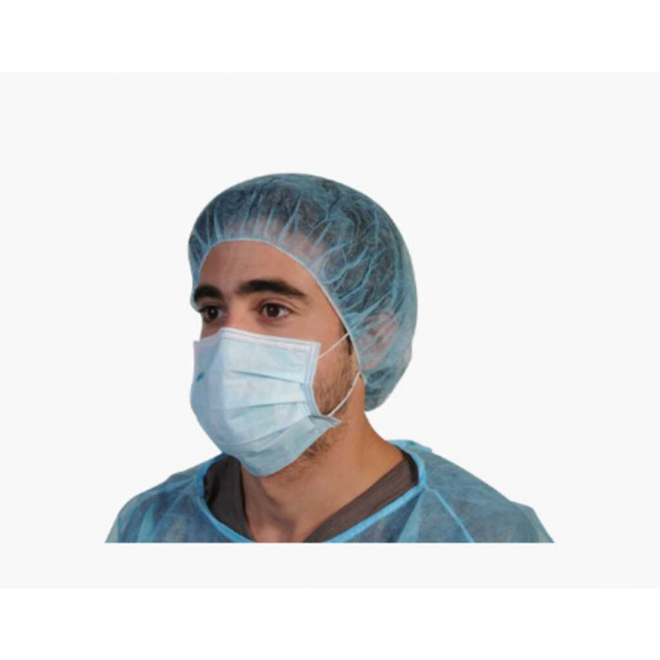 MASQUE 3 PLIS NON TISSE BLEU EN PLP AVEC BARRETTE NASALE - PACK X1000