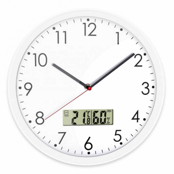 HORLOGE DIAM.300MM - ABS BLANC/ VERRE LCD T°C/H%