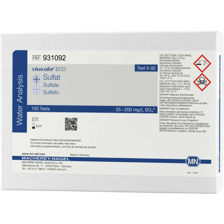 TEST VISOCOLOR ECO SULFATE 25-200MG/L SO4 - PACK X100