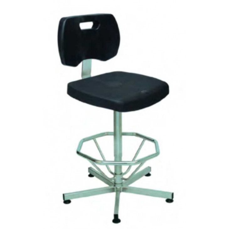 SIEGE POLYURETHANE NOIR, ACIER INOX PATINS, REPOSE PIEDS
