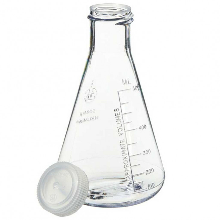 FIOLE ERLENMEYER EN POLYCARBONATE AVEC BOUCHON A VIS - 500ML -PACK X4