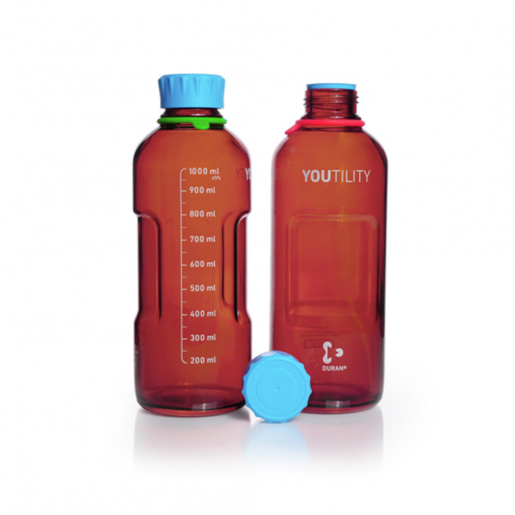 FLACON BRUN 1L VERRE DURAN YOUT. GL 45 AVEC BOUCHON - X4