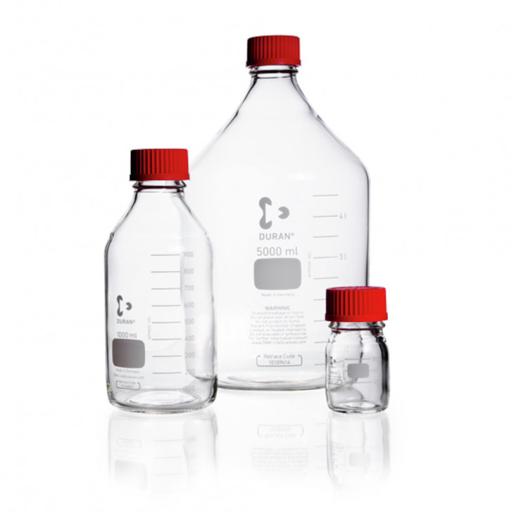 FLACON CLAIR 2 L VERRE DURAN GL 45 AVEC BOUCHON/BAGUE -P.10