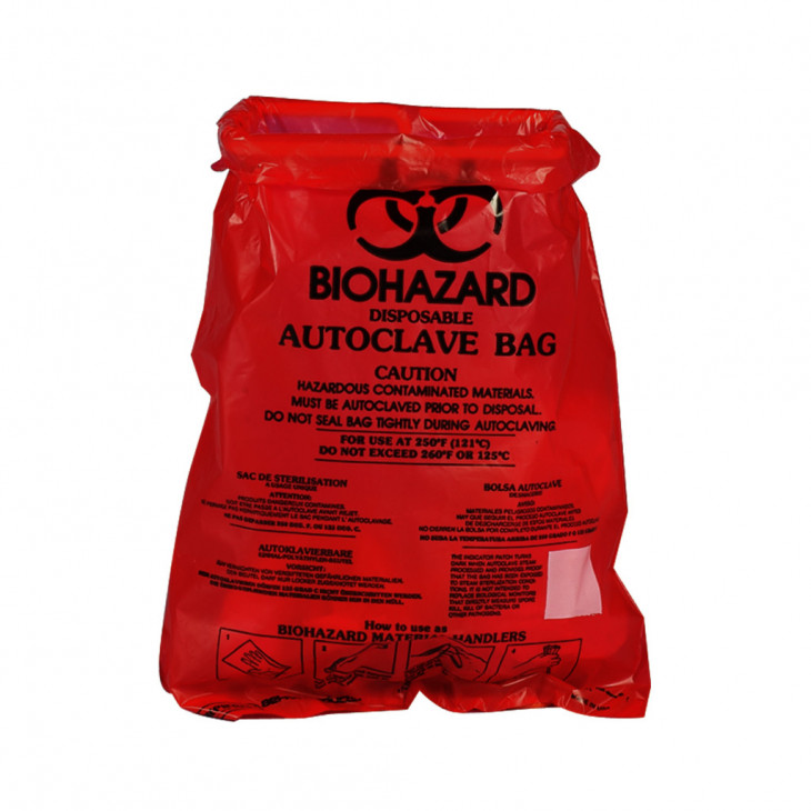 SACS AUTOCLAVABLES BIOHAZARD ROUGES D.20X30CM - PACK DE 100