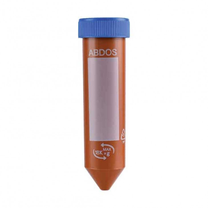 TUBE A CENTRIFUGER FOND CONIQUE PP AMBRE 50ML  BOUCHON BLEU-PACK 20X25