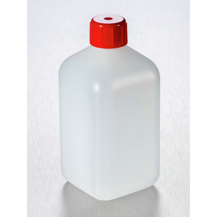 FLACON EN PE E.O. CAP.500ML AVEC CAPE ROUGE - CARTON 100