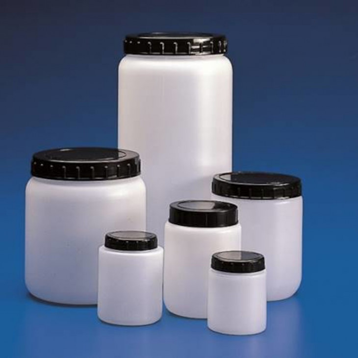 POTS RONDS COL LARGE EN HDPE - BOUCHON A VIS NOIR - 1L - PACK X20