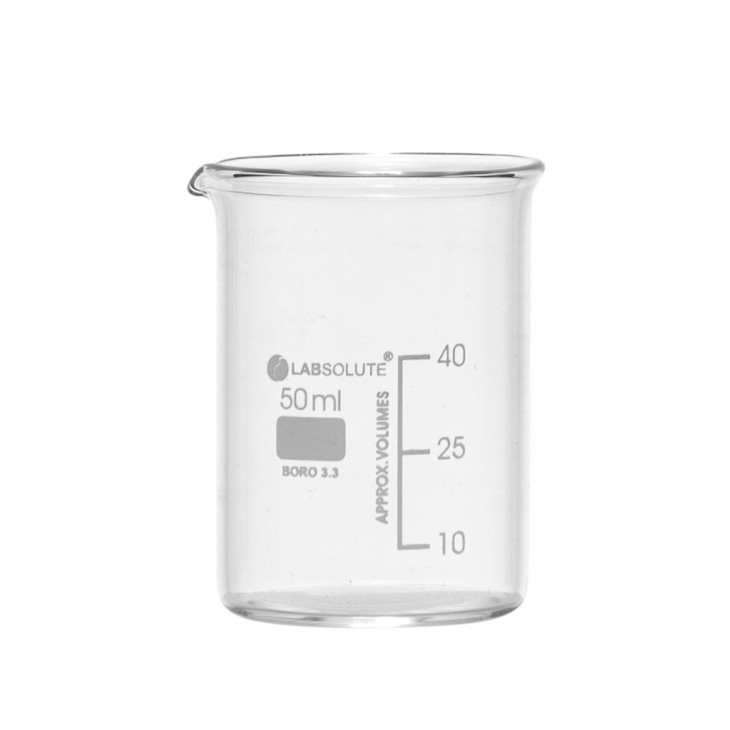 BECHER A BEC FORME BASSE VERRE BOROSILICATE GRADUE 50ML - X10