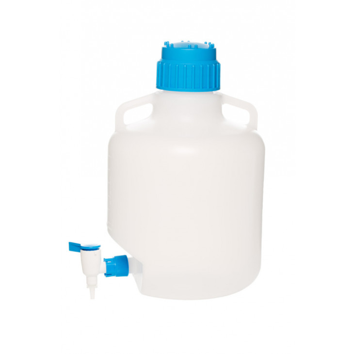 BONBONNE EN LDPE + ROBINET + BOUCHON EN PP POIGNEES CAP.10L