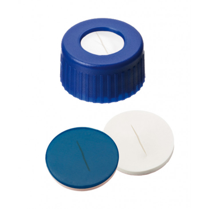 BOUCHON A VIS PP BLEU 1 TROU DN9 SILICONE/PTFE FENDU - X100