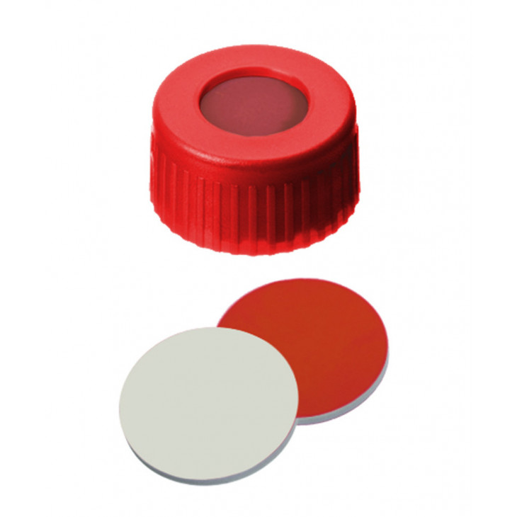 BOUCHON A VIS PP ROUGE 1 TROU DN9 CAOUTCHOUC/PTFE - X100