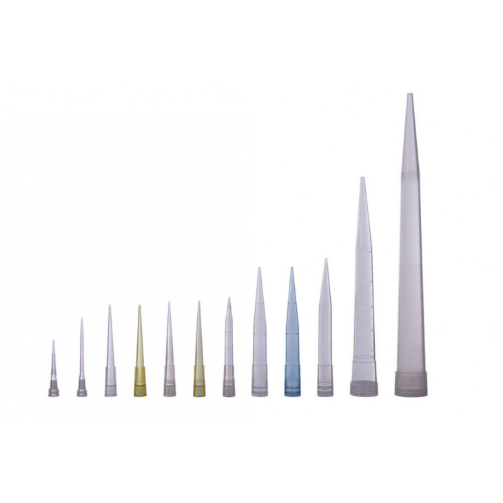 CONES GRADUES NON STERILES JAUNES 2-200UL -10 RACKS DE 96