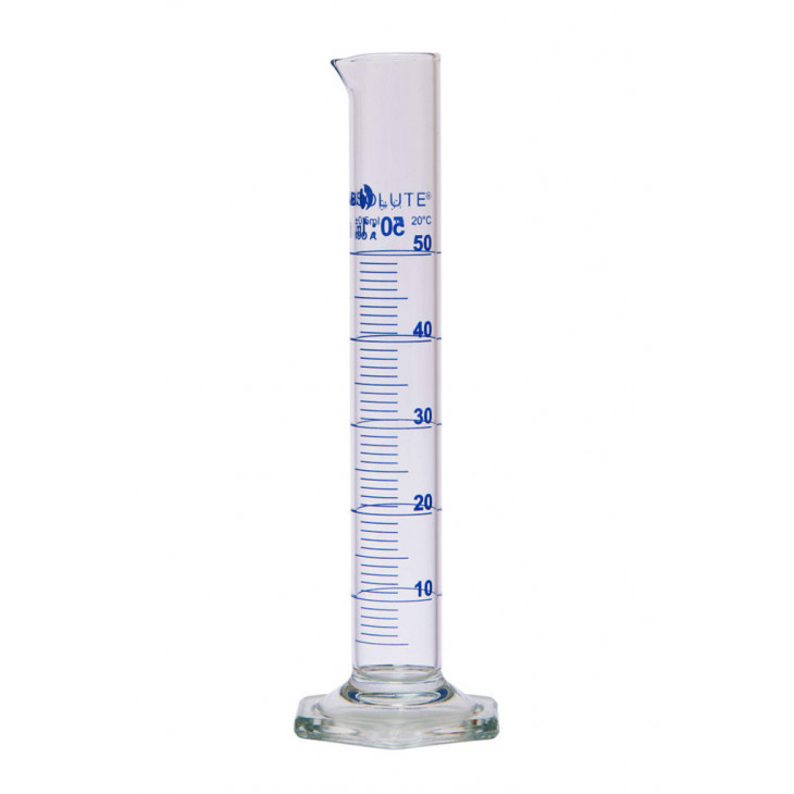 EPROUVETTE GRADUEE BLEU FORME HAUTE EN VERRE BORO.CL.A 50ML