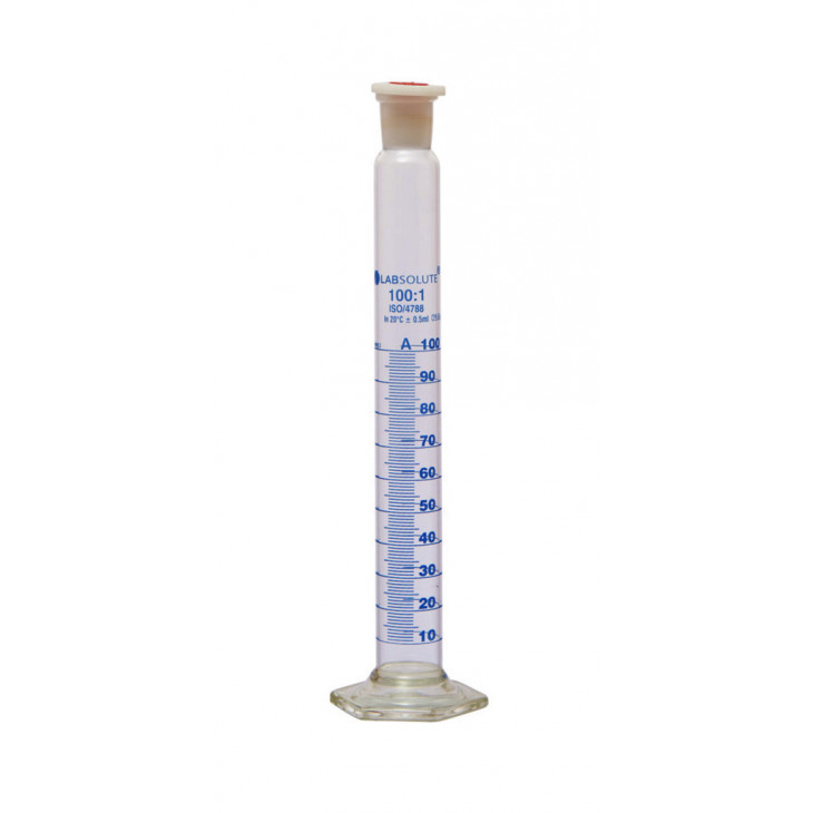 EPROUVETTE GRADUEE VERRE CL.A BOUCHON EN PP CN24/29 100ML