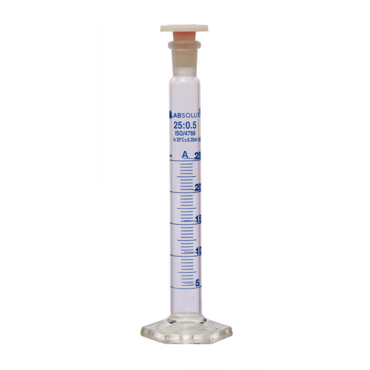 EPROUVETTE GRADUEE VERRE CL.A BOUCHON EN PP CN14/23 25ML