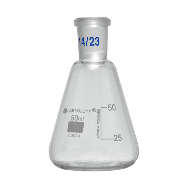 FIOLE CONIQUE VERRE GRADUE COL RODE 14/23 CAP.50ML