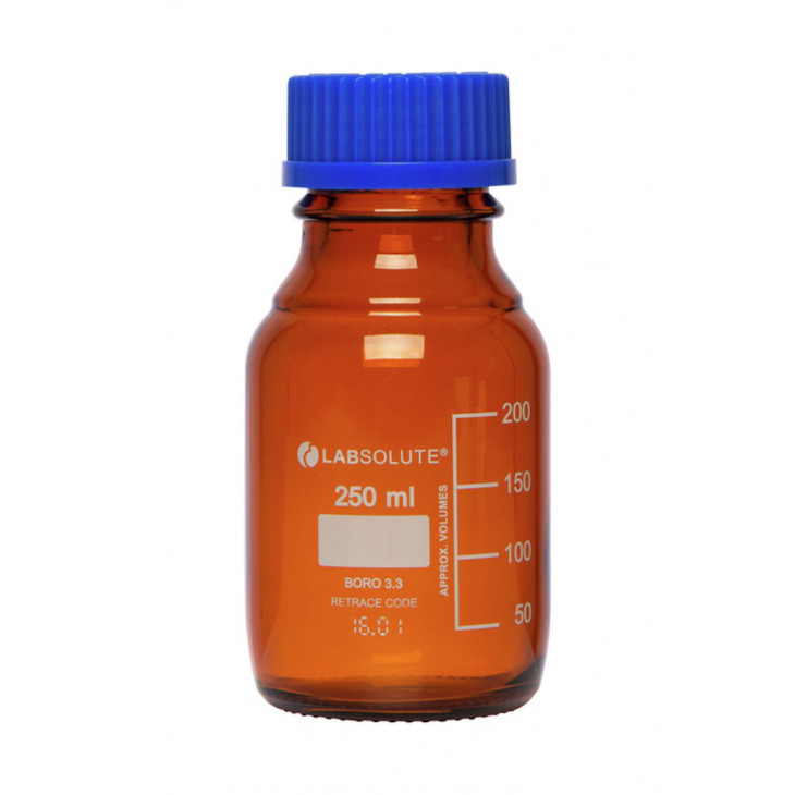 FLACON VERRE BRUN GL45 + BOUCH /BAGUE PP BLEU 500ML X10