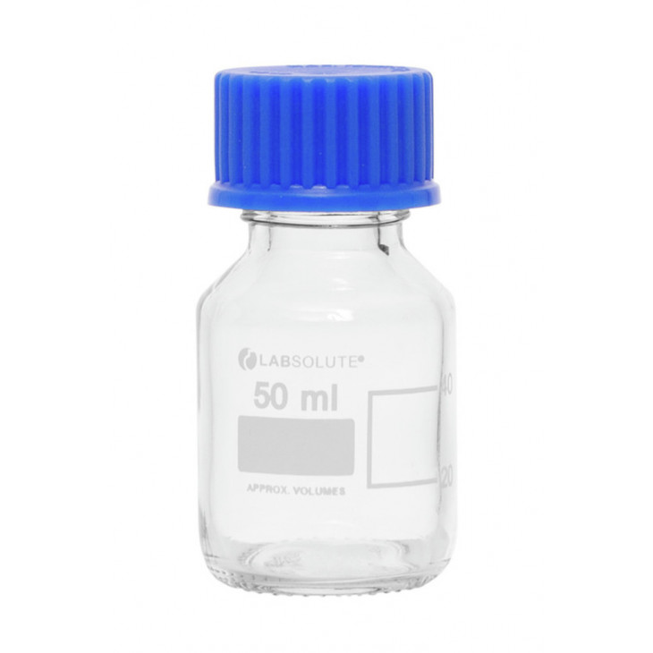 FLACON VERRE CLAIR GL32 + BOUCHON/BAGUE PP BLEU 50ML X10
