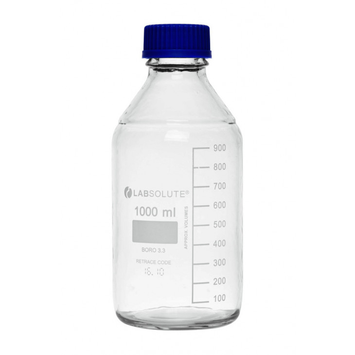 FLACON VERRE CLAIR GL45 AVEC REVETEMENT + BOUCHON 1L