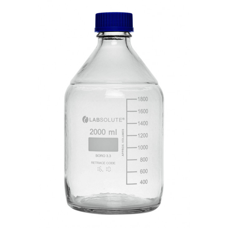 FLACON VERRE CLAIR GL45 AVEC REVETEMENT + BOUCHON 2L