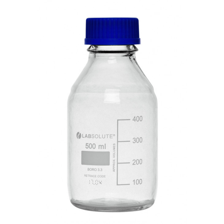 FLACON VERRE CLAIR GL45 AVEC REVETEMENT + BOUCHON 500ML