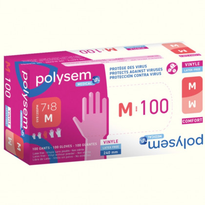 GANTS VINYL NON POUDRES NON STERILES T.7/8 - BOITE DE 100