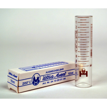 VERRE DE RECHANGE GRADUE 10ML POUR SERINGUE GERBER 19X76MM