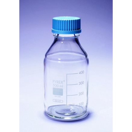 FLACON CLAIR 500ML VERRE PYREX AVEC BOUCHON A VIS GL45 - X10
