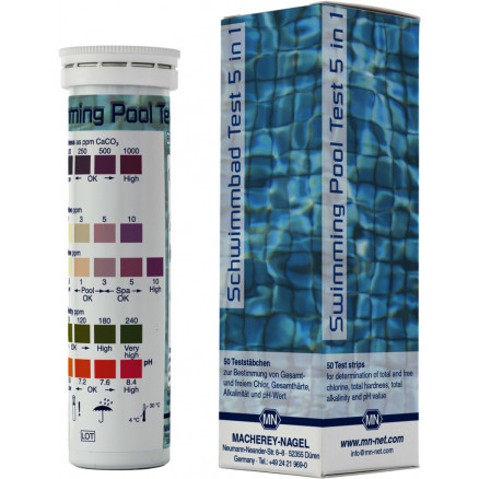 QUANTOFIX AQUADUR TEST PISCINE 5 EN 1 - PACK DE 50 TESTS
