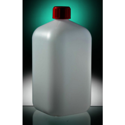 FLACON CARRE EN PEHD ASEPTIQUE CAPE A VIS ROUGE 1L PAR X 60