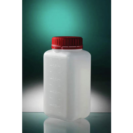 FLACON CARRE LO ASEPTIQUE HDPE 1L CAPE A VIS JOINTE ROUGE X85