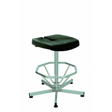 TABOURET ERGONOMIQUE POLYURETHANE NOIR, ACIER, PATINS, REPOSE PIEDS