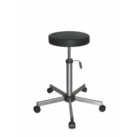 TABOURET POLYURETHANE NOIR, INOX ROULETTE, SS REPOSE PIEDS