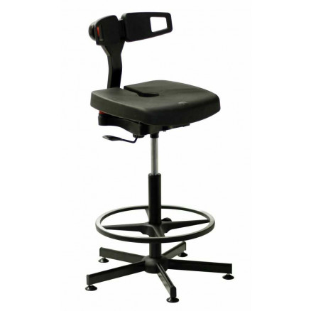 TABOURET POLYURETHANE NOIR, INOX ROULETTE, SS