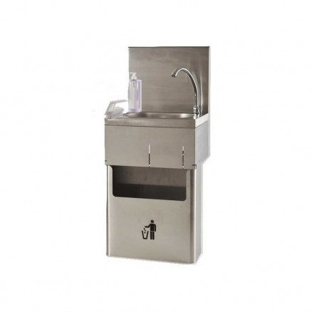LAVE-MAINS MONOBLOC ANGLE DROIT+ BROSSE,POUBELLE ET DIST SAVON