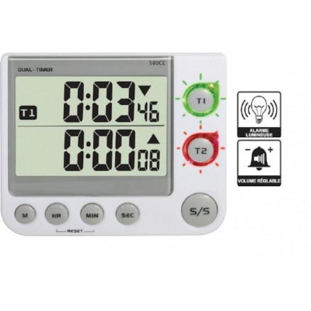 COMPTEUR / DECOMPTEUR 100H 2 ALARMES - 2 LIGNES AFFICHAGE