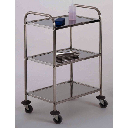 CHARIOT INOX 750X500CM AVEC 3 PLATEAUX ET ROULETTES