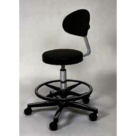 TABOURET DE LABORATOIRE AVEC DOSSIER ASSISE NOIRE REP.PIEDS