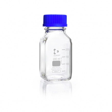 FLACON CLAIR 250ML VERRE DURAN CARREE GL 45 AVEC BOUCHON-X10