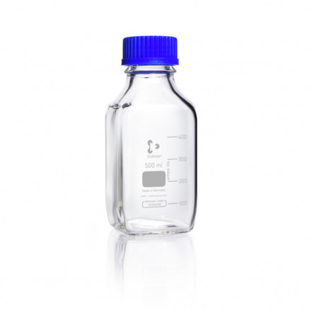 FLACON CLAIR 500ML VERRE DURAN CARREE GL 45 AVEC BOUCHON-X10